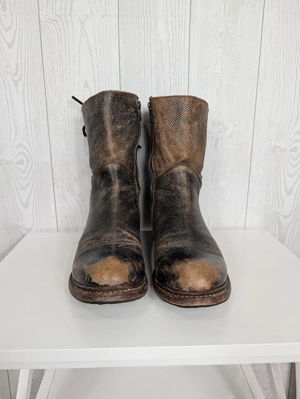 Bed Stu Leather Boots Women's Size 9 with Zipper Purposefully Distressed